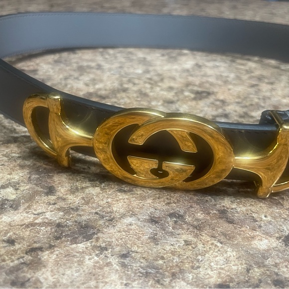 NEW Gucci Zumi Slim Gray Leather Belt with Gold Logo Buckle 550122 Size 70•28 main image 6